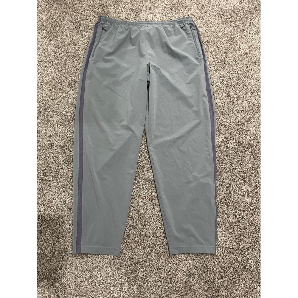 Nike Mens XL Gray Mesh Stripe Track Pants Zipper Pockets Ankle Zip Athletic